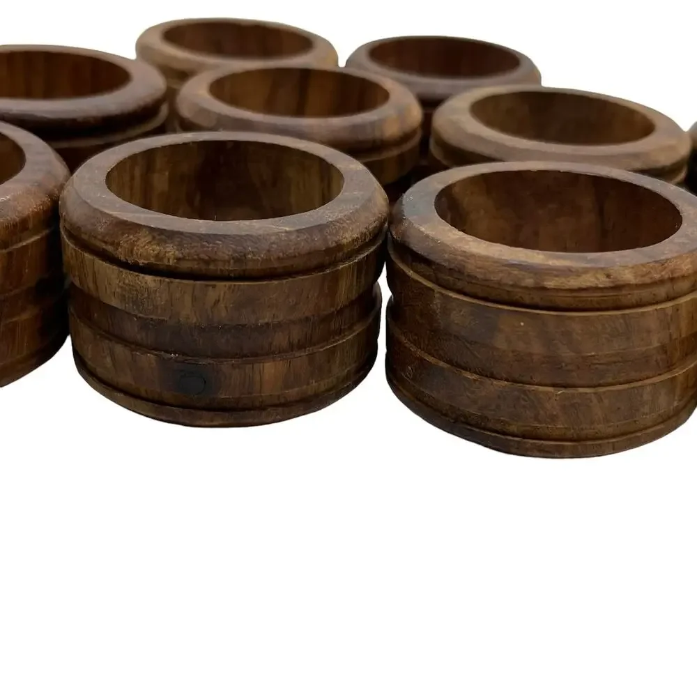 Napkin Rings Vintage Wood Set of Ten Mid Century Modern Holiday Table Setting